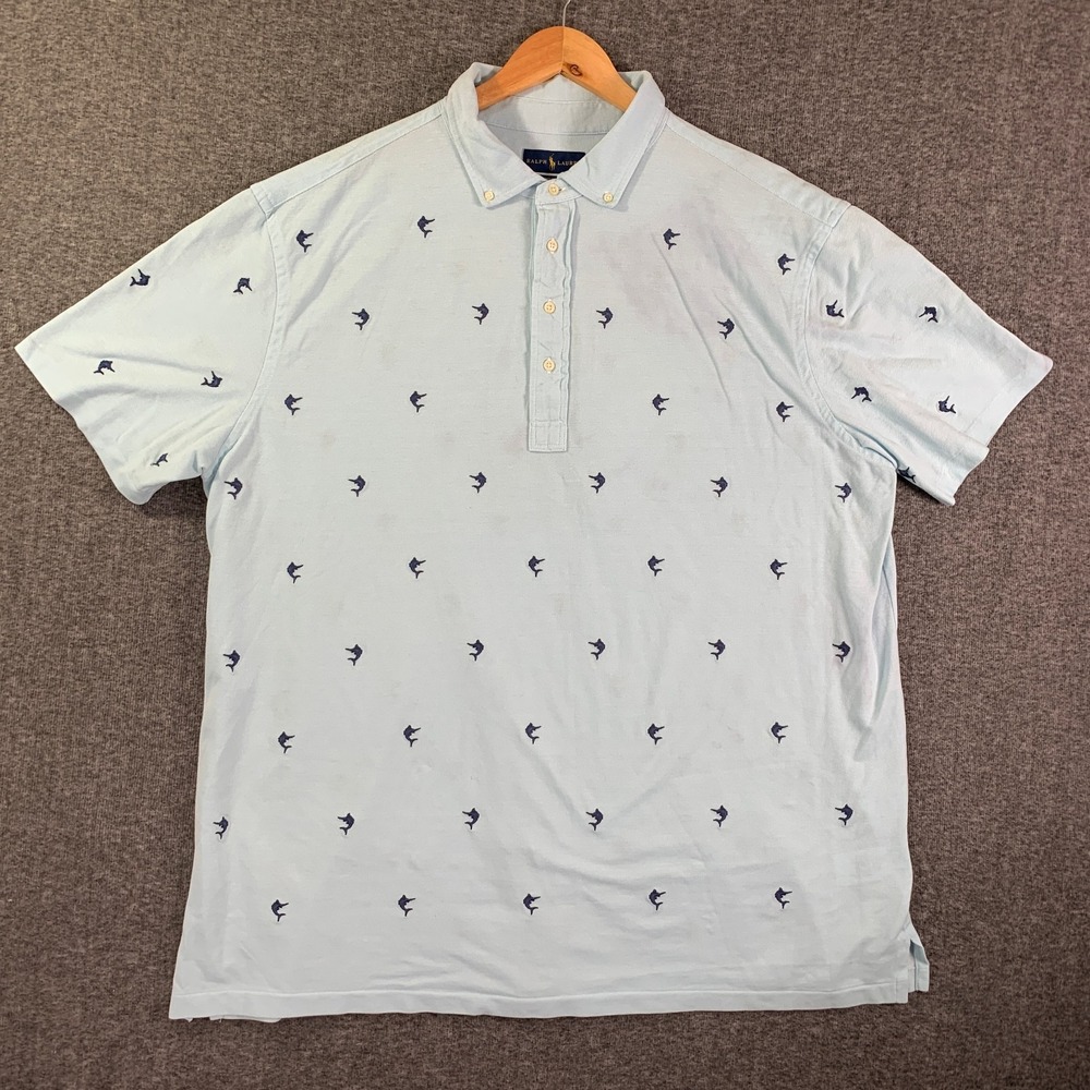 Ralph Lauren Polo Shirt Men 3XLT Blue Marlin Embroidered Fish Short Sleeve BIG
